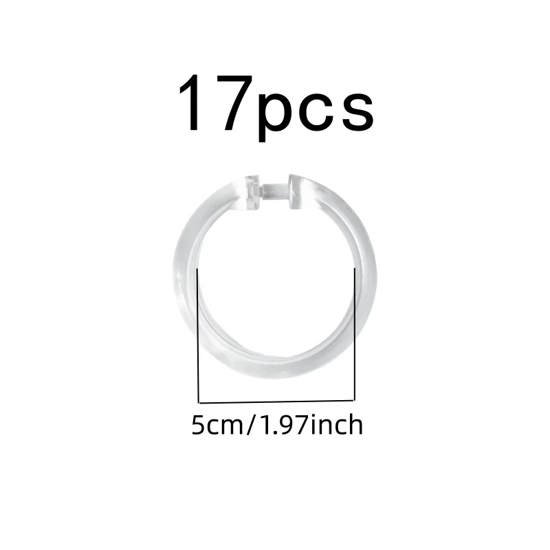 17 pcs O-Ring Shower Curtain Rings, Transparent Clear Plastic for Bathroom Shower Curtain, Multipurpose