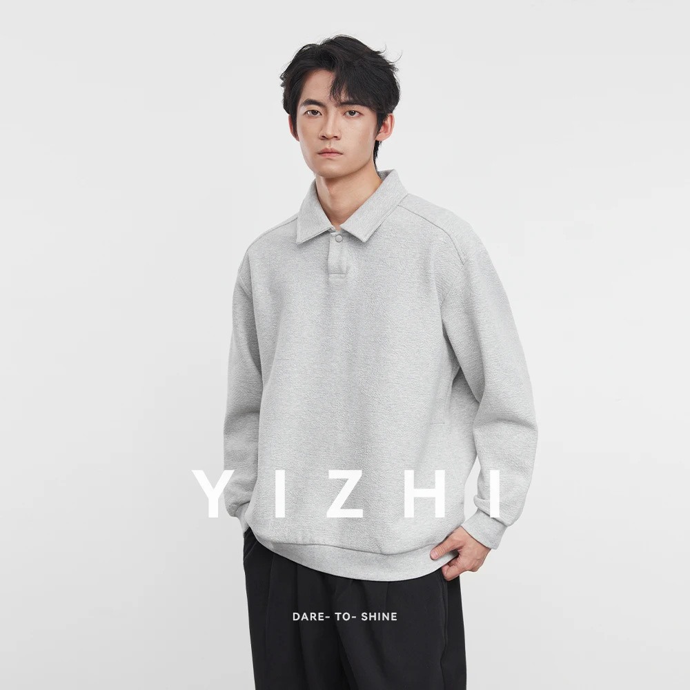 2025 Autumn New Men's Fashion Polo Shirt Lapel Sweatshirt Loose Solid Color Long Sleeve T-shirt Top Men Business Casual Pullover