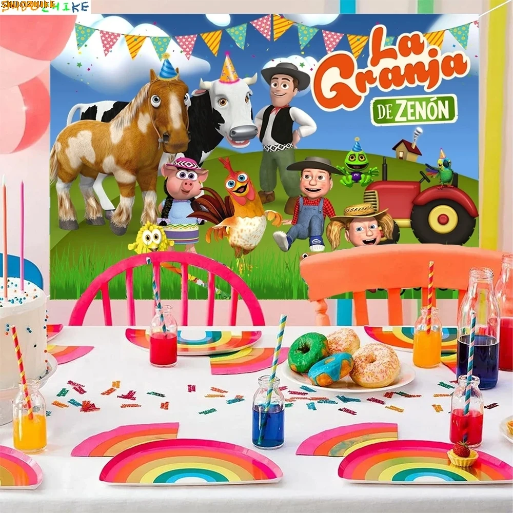La Granja De Zenon Photography Backdrops Kids 1st Birthday Party Green Grass Farm Barn Animal Tractor Photo Background NJ-01