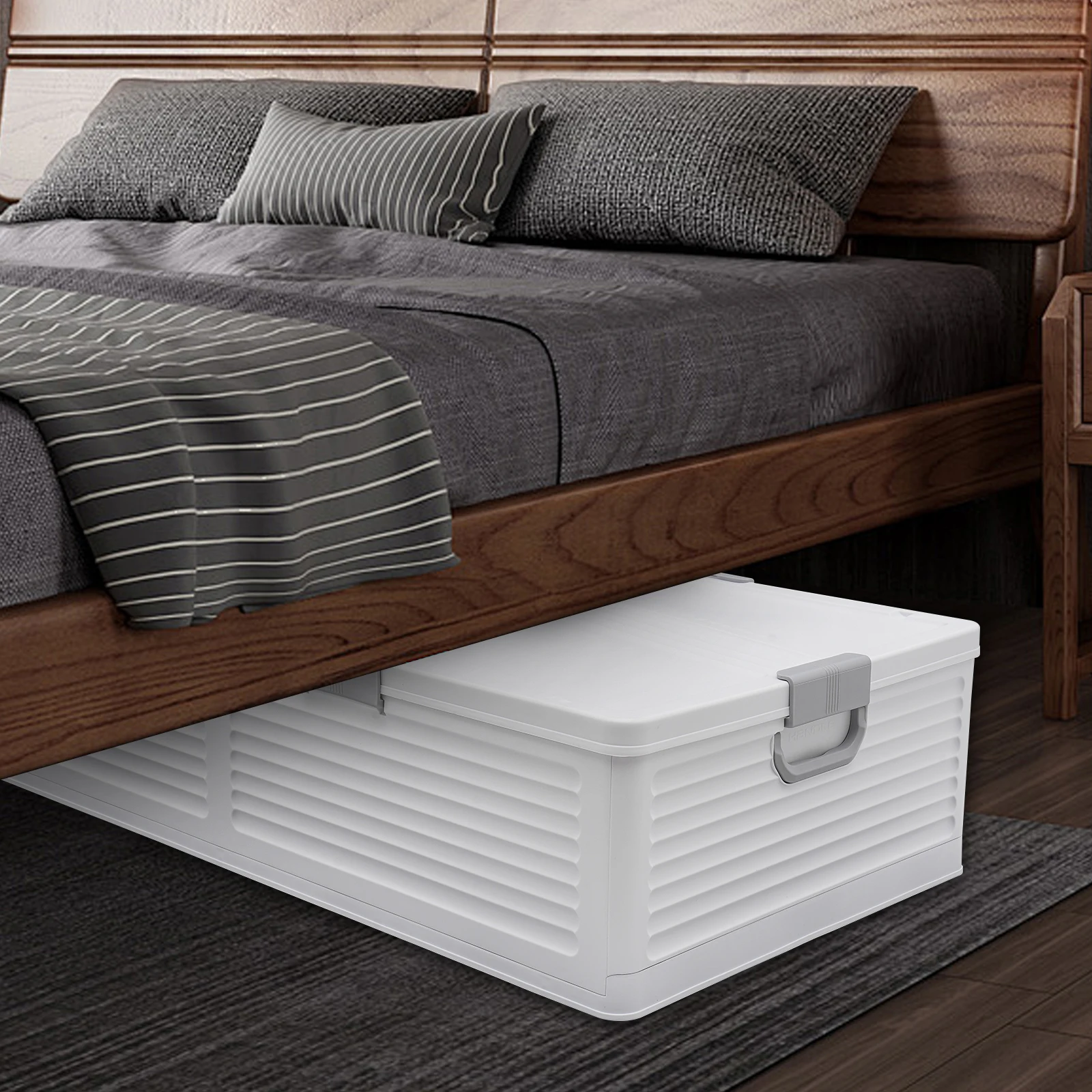 Unterbett-Aufbewahrungsbox mit Rollen & Deckeln 101*51,5*24cm Faltbarer Organizer 6 Verriegelungsschnallen Staubdicht für Decken Kleidung Spielzeug – Detail 12