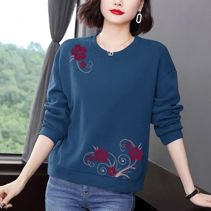 Thickened Women's Sweatshirt Autumn Winter Korean Round Neck Loose New Middle-aged Mother Long-sleeved Top Temperament