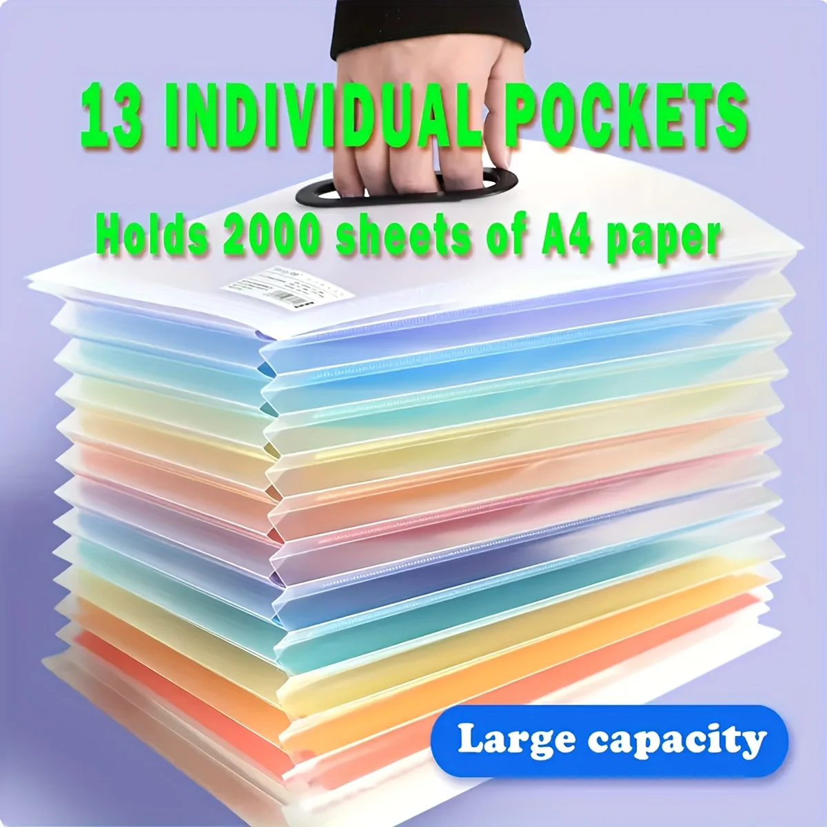 1 PC Rainbow นักเรียนกระเป๋า,13 ชั้น A4 ขนาดใหญ่ความจุโปร่งใสขยายแฟ้มโฟลเดอร์, สามารถเก็บกระดาษ 2000 แผ่น,S