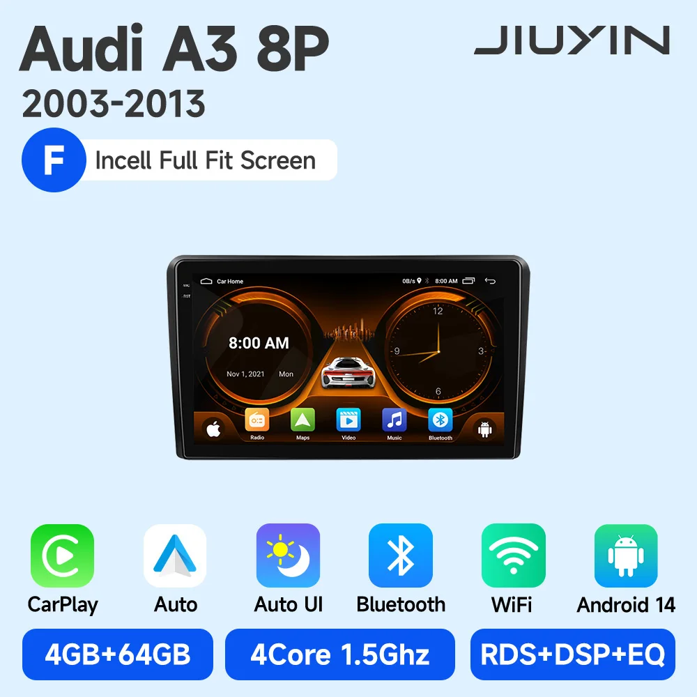 JIUYIN AI Voice Draadloze CarPlay Android Auto Radio Voor Audi A3 8P 2003-2013 4G Auto multimedia GPS 2din autoradio