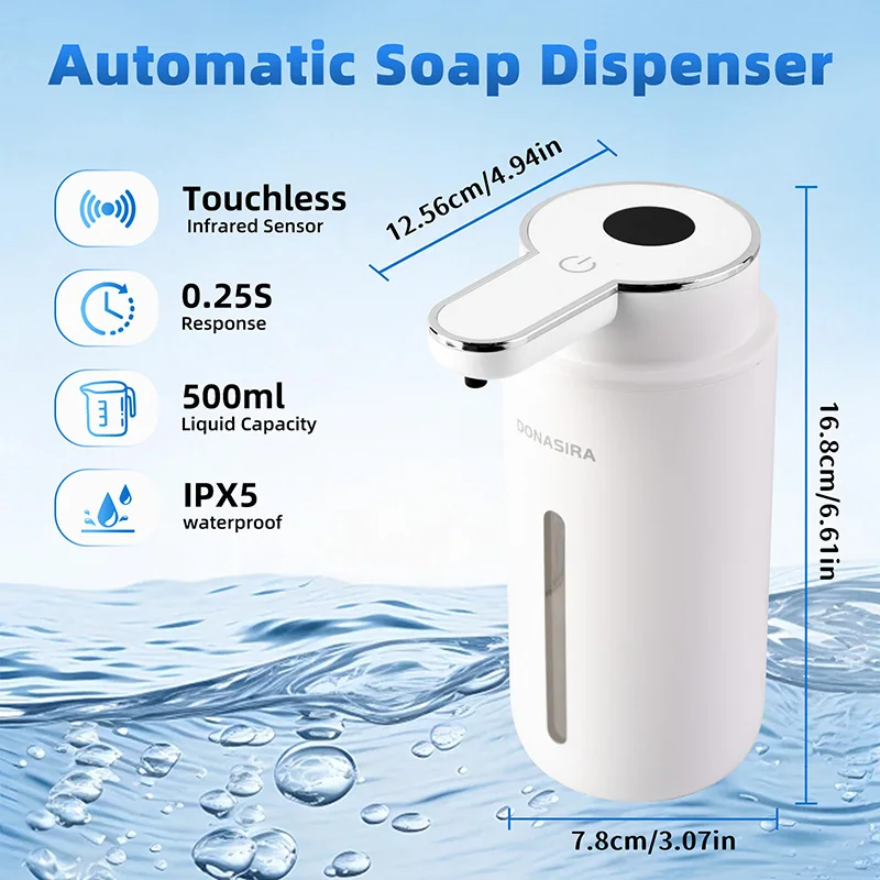 500ML Large Capacity Touchless 6-Gears Adjustable Foam/Liquid Control Automatic Smart Sensor Dispenser Portable Hand Wash Bottle