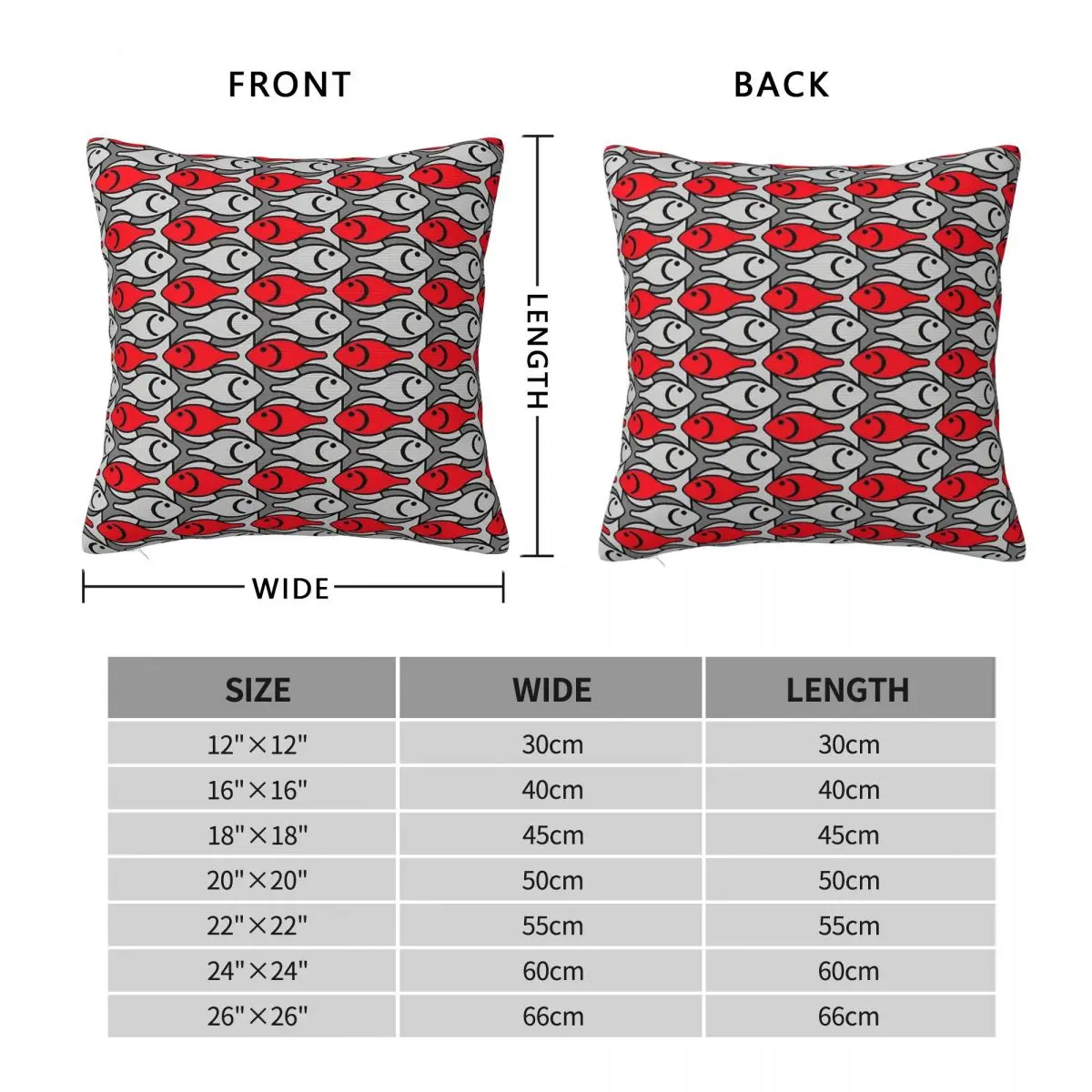 Mid-Century Modern Fish Red Grey Square Pillowcase Polyester Linen Velvet Printed Decorative Pillow Sofa Cushion Cover 45x45