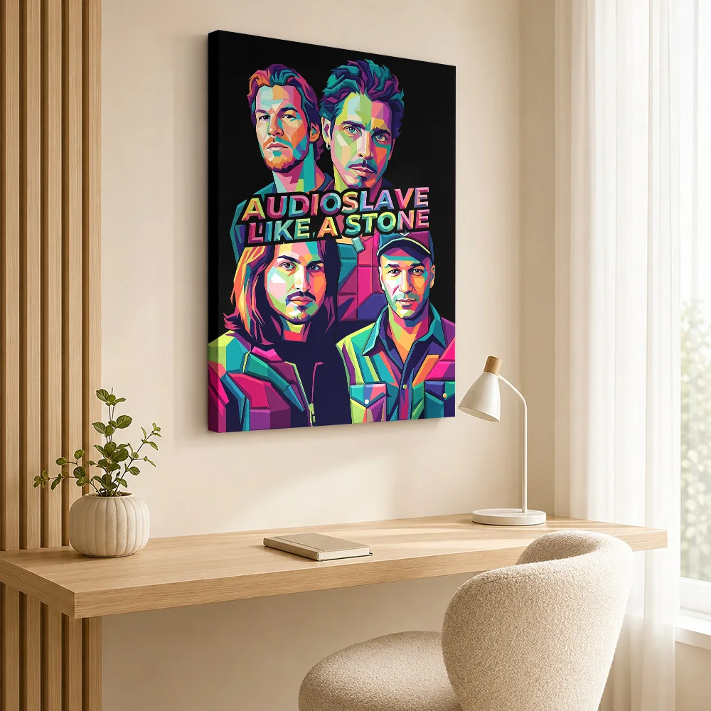 Audioslave Like A Stone Group Framed Canvas Poster Personalized Photo Geometric Color Blocking Wall Art For Listening Lounge