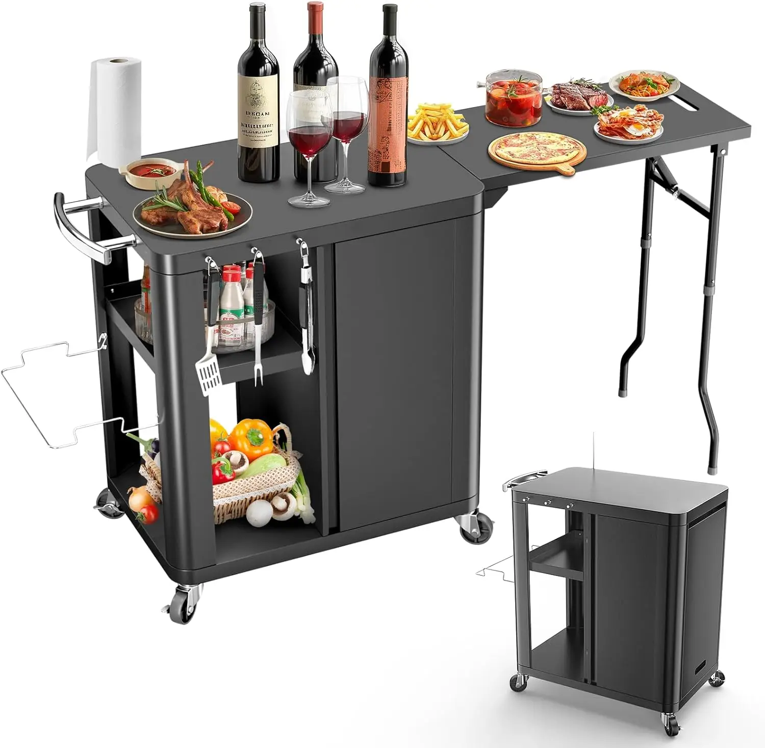 Carrito para Parrilla de Exterior de 57x24x35 con Almacenamiento y Mesa Grande para Planchas, Hornos de Pizza, Barbacoas