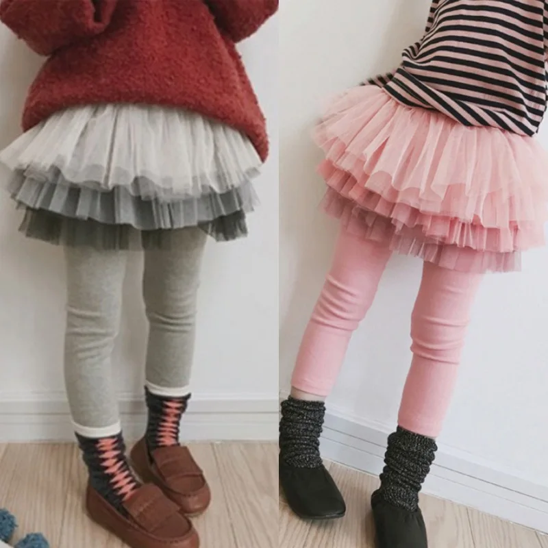 Baby Girls Leggings Mesh Tulle Princess Skirt-pants Spring Autumn Children Slim Skirt Trousers for 3-8Years Toddler Kids Clothes