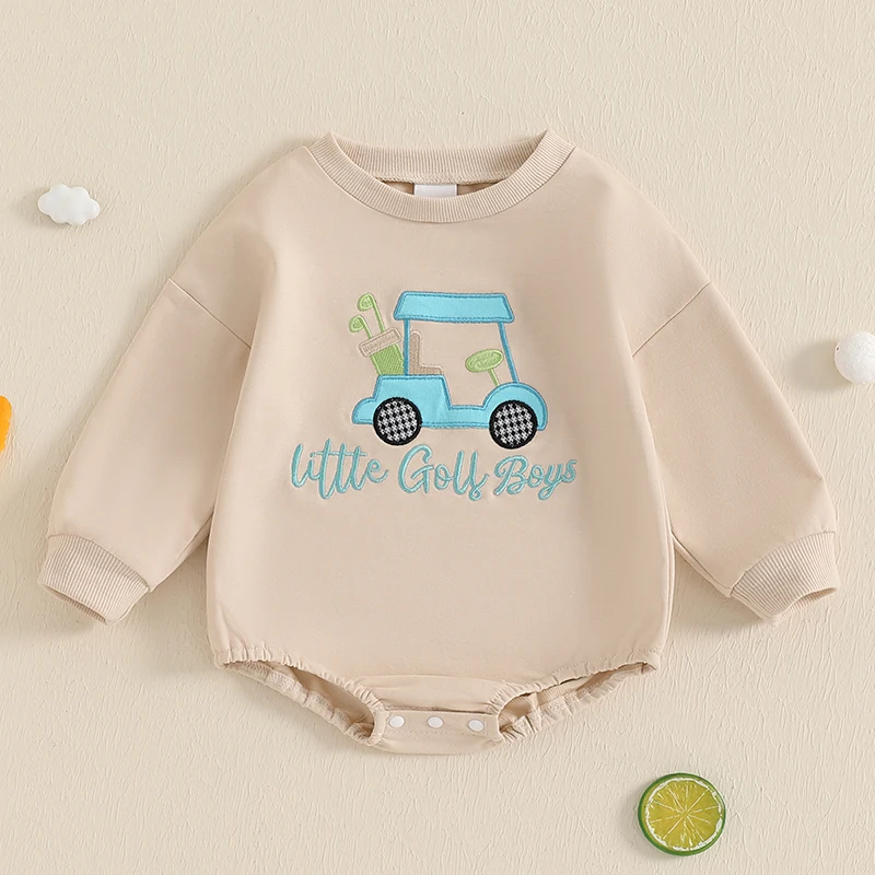 Baby Boy Girl Fall Sweatshirt Romper Casual Letter Truck Embroidery Long Sleeve Jumpsuit for Newborn Toddlers 0-18Months