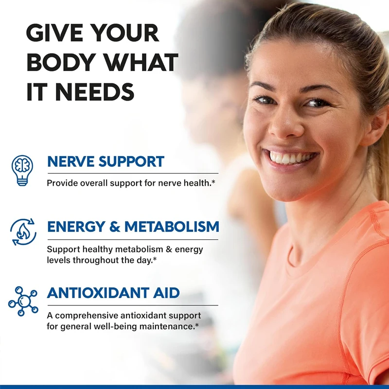 Alpha Lipoic Acid Capsules with Vitamin B12, for Energy, Support Heart Health, Neuropathy Relief,  Dietary Supplemen, Non-GMO