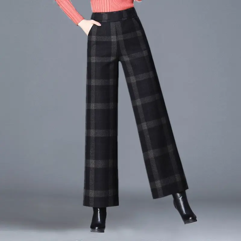 

All-match Fashionable Thick Wide Leg Pants Ladies Autumn Winter Loose Oversized Casual Straight Fashion High Waist Slim Trousers