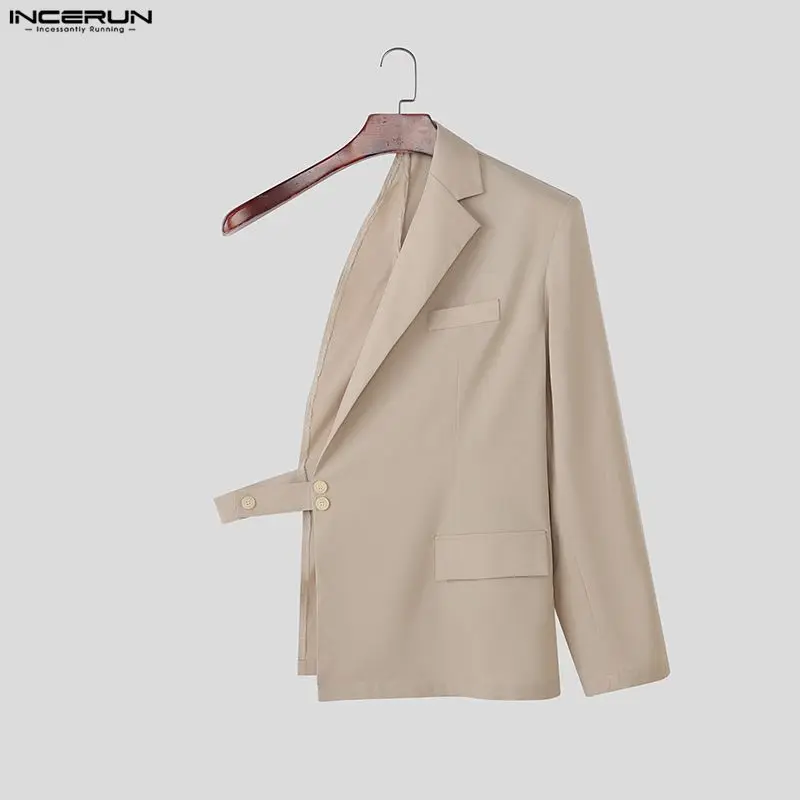 

INCERUN Men Irregular Blazer Solid Color Lapel Long Sleeve Casual Male Suit Streetwear Loose Personality Fashion Thin Coats Men