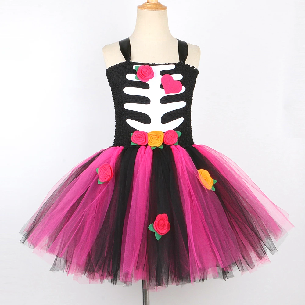 Zombie Bride Halloween Costume for Girls Scary Skeleton Ghost Cosplay Dress for Kids Carnival Party Tutu Outfit Children Clothes