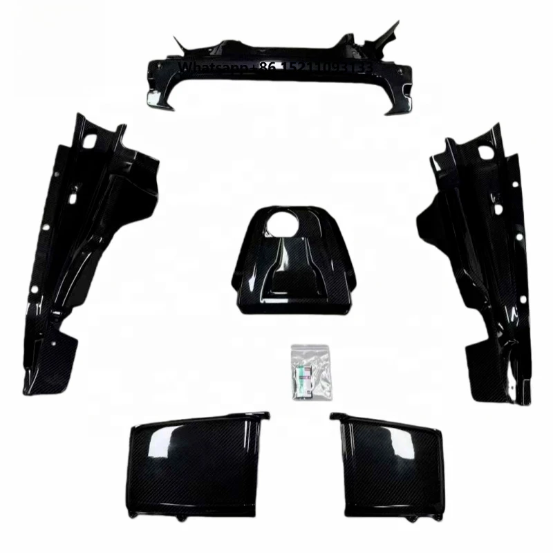 6PCS Dry Carbon Fiber Car Engine Compartment Panels For 2016-2021 R8 V10 Front Bumper Engine Hood Interior Trims Parts
