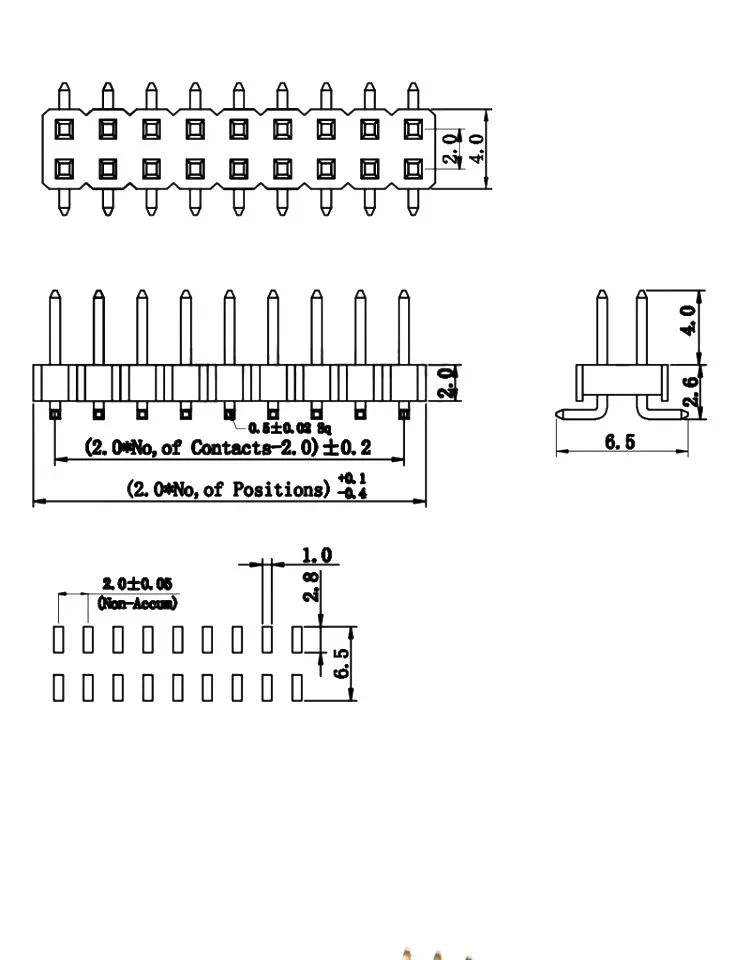 10 peças 2.0mm tira smt fileira dupla macho pino cabeçalho conector smd pinheader soquete 2*3/4/5/6/7/8/10/12/15/20/40pin para arduino