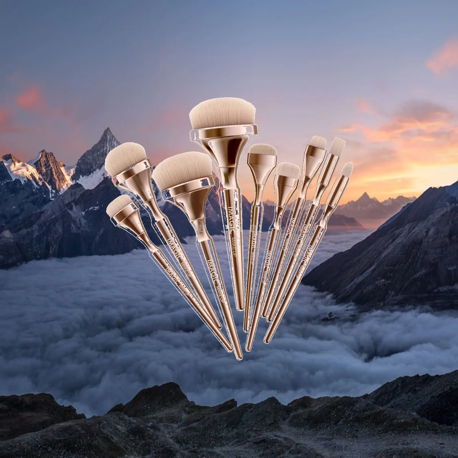 Golden Makeup Brush Set Full Face Powder and Eyeshadow Cosmetic Tools for Beauty Lovers and Makeup Artists