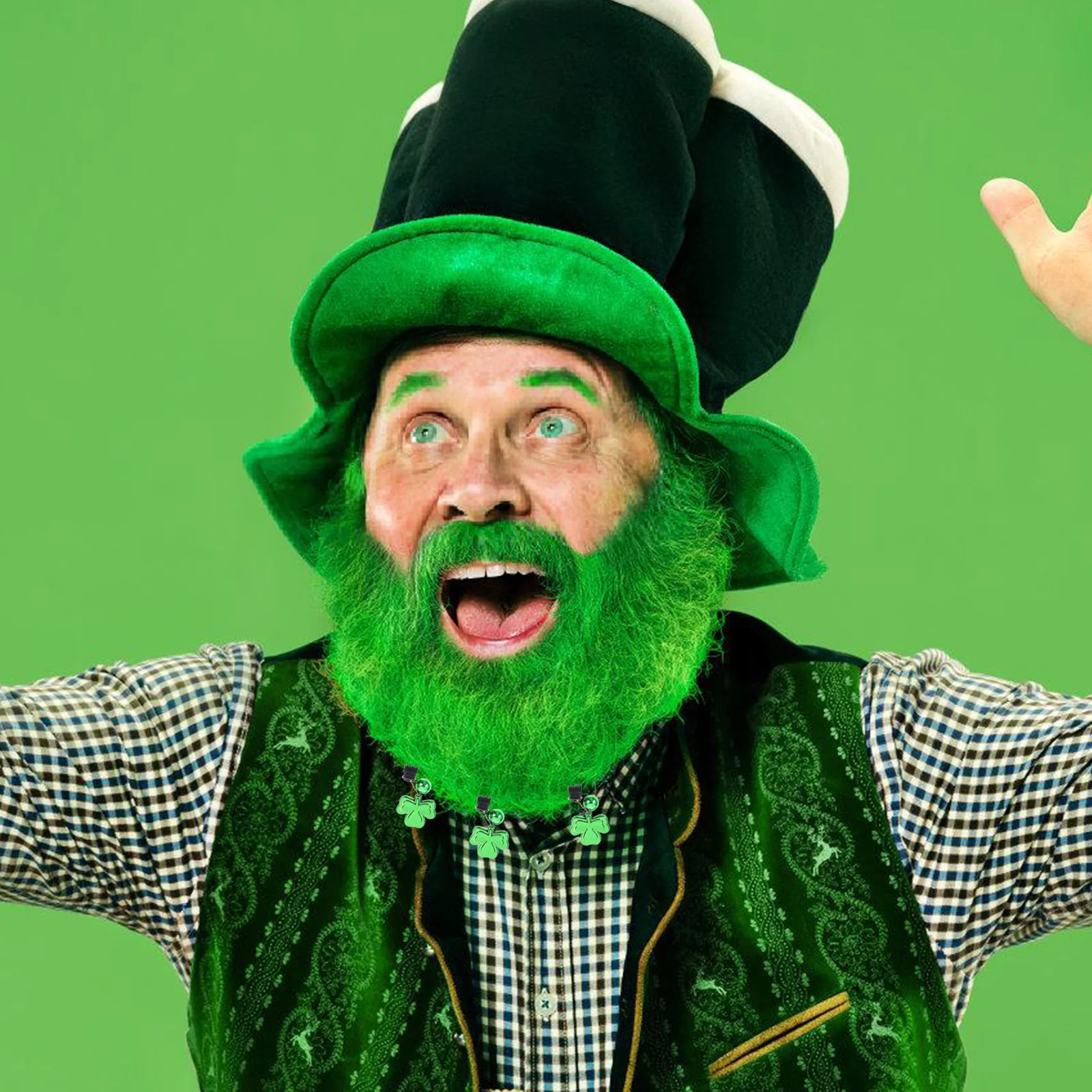 10 pz Clip di Trifoglio Per Barba Ornamenti Per Capelli Decorazione di Giorno di San Patrizio Ciondolo Palline Per Capelli Facciali Babbo Natale Baffi Decor Casa