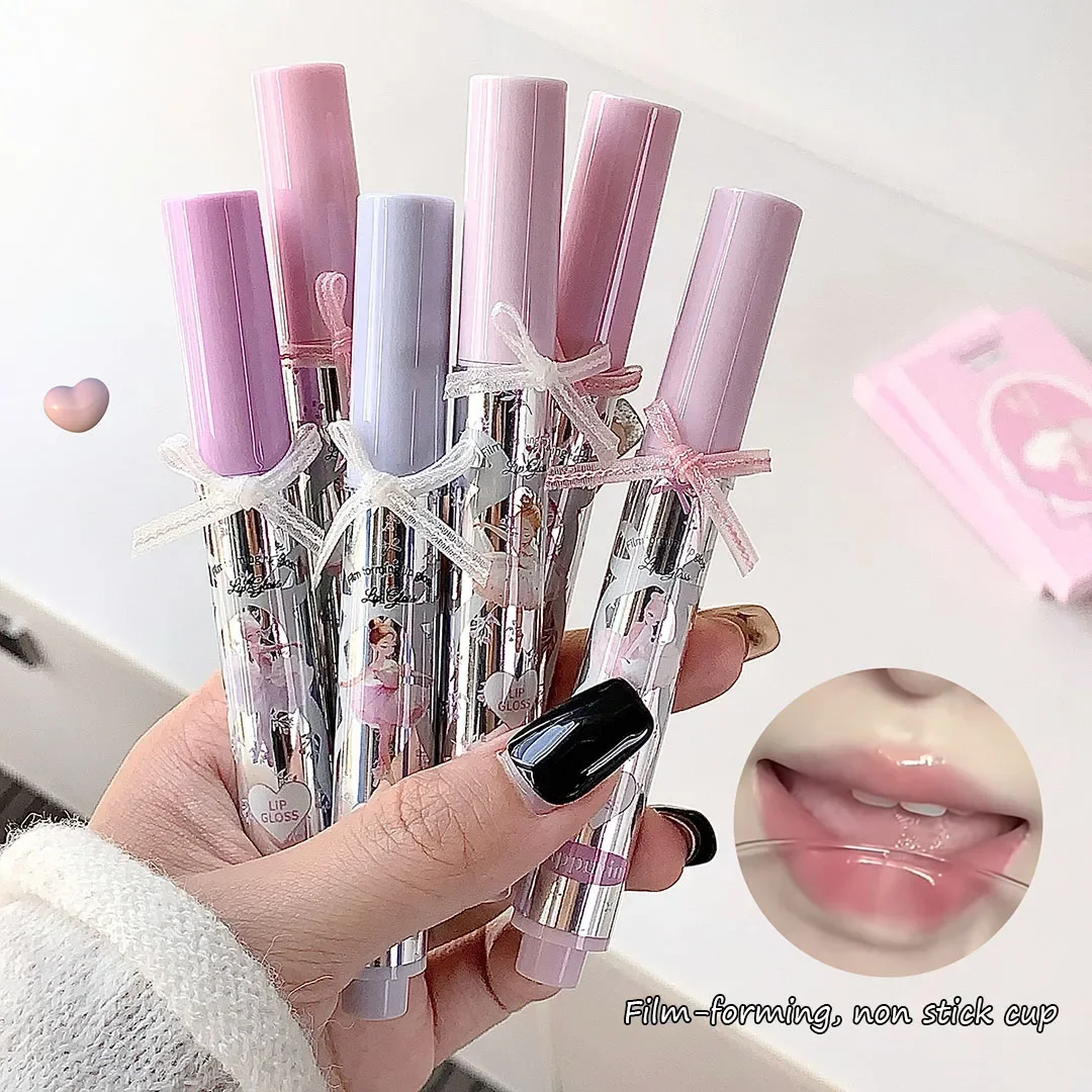 Watery Film-forming Lip Gloss Non Stick Lip Plumping Tint Waterproof Lasting Mirror Glass Lip Glaze Sponge Head Liquid Lipstick