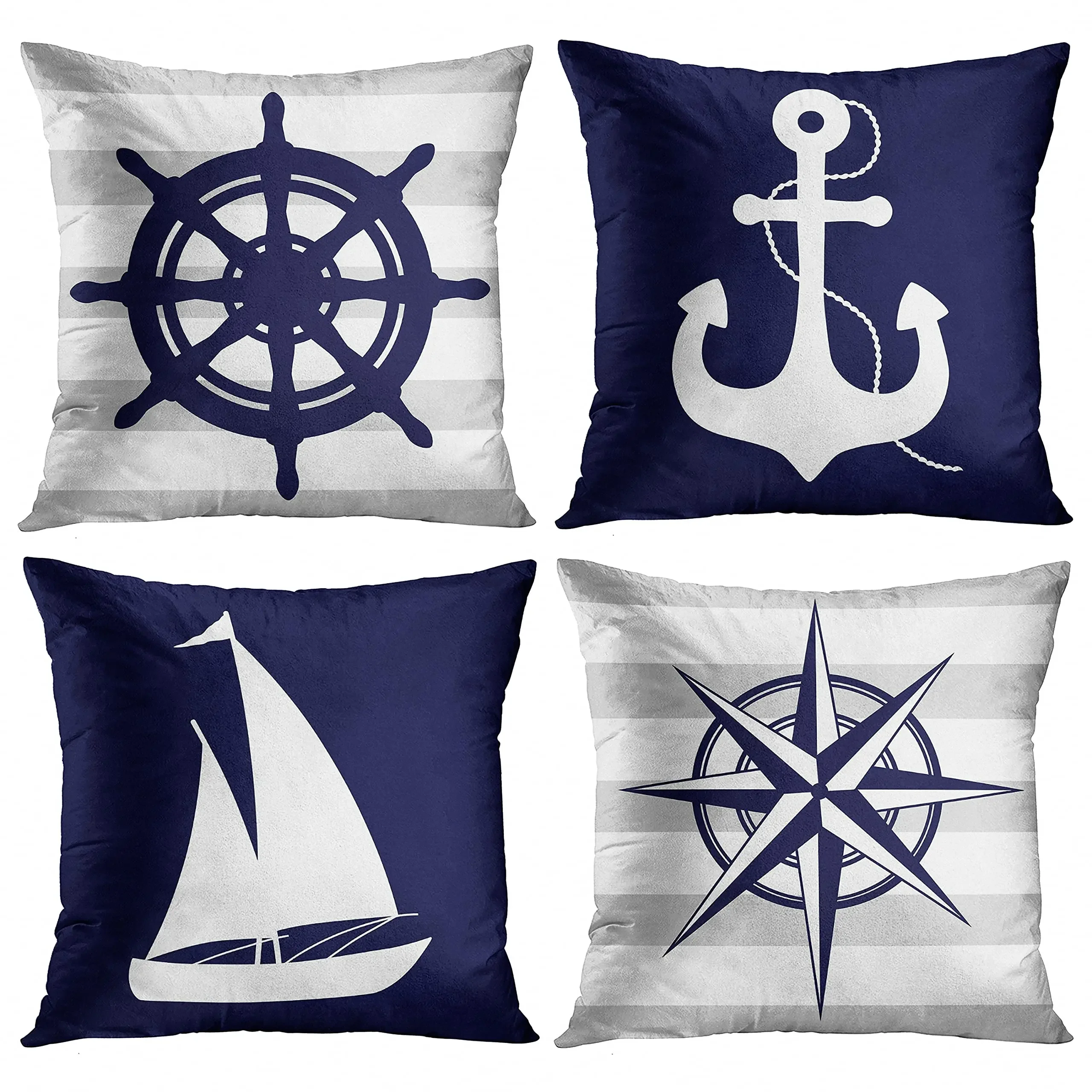 Sailboat anchor nautical square rudder blue pillow cover sofa cushion cover home decoration can be customized for you 40x40