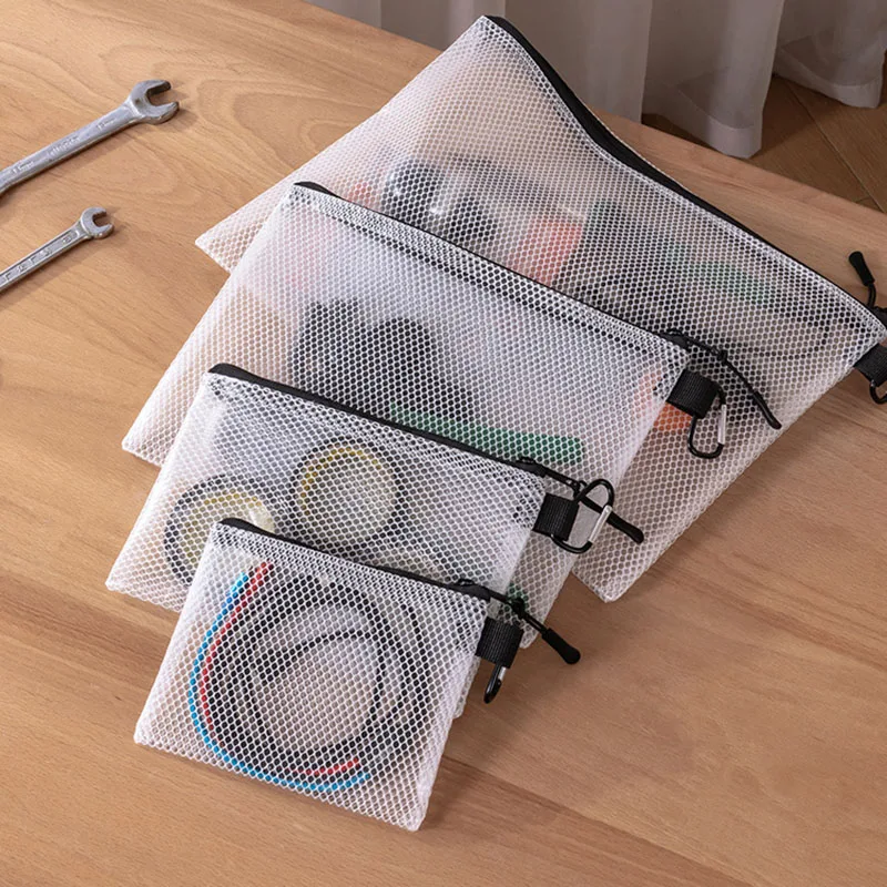 1PCS Multi-Purpose Mesh Zipper Pouches Assorted Sizes Durable Organizer for Home Office Travel Electronic Accessories