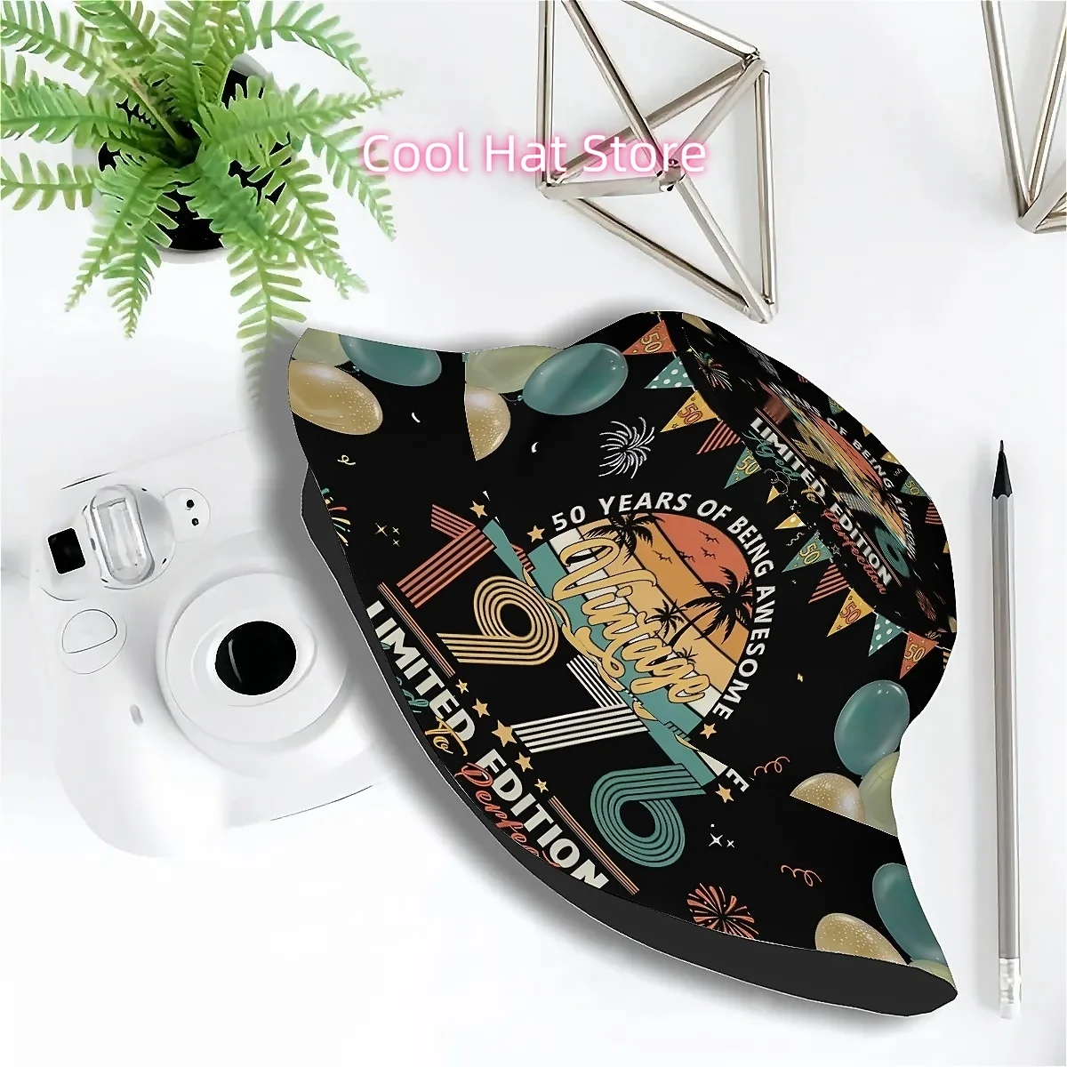 1pc Retro Return to 1976 Poster Rainbow Theme Unisex Printed Fisherman Hat, Stylish Hat with Fun Personality, Outdoor Vacation G