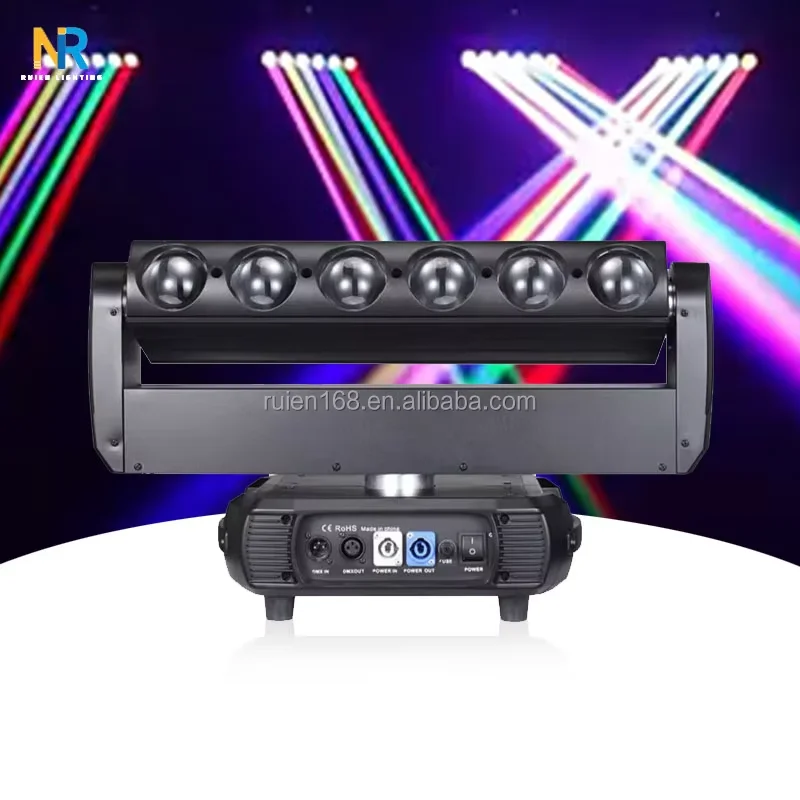 6pcs White & UV LED Beam Wash Zoom Moving Head Light  & Glass Body for Stage DJ Disco Effect