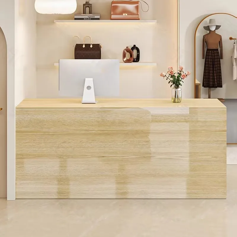 الأعمال الخشبية ماكينة تسجيل المدفوعات النقدية منصة صالون مكتب مكاتب استقبال فريدة من نوعها التصميم الحديث استقبال الأثاث التجاري #5