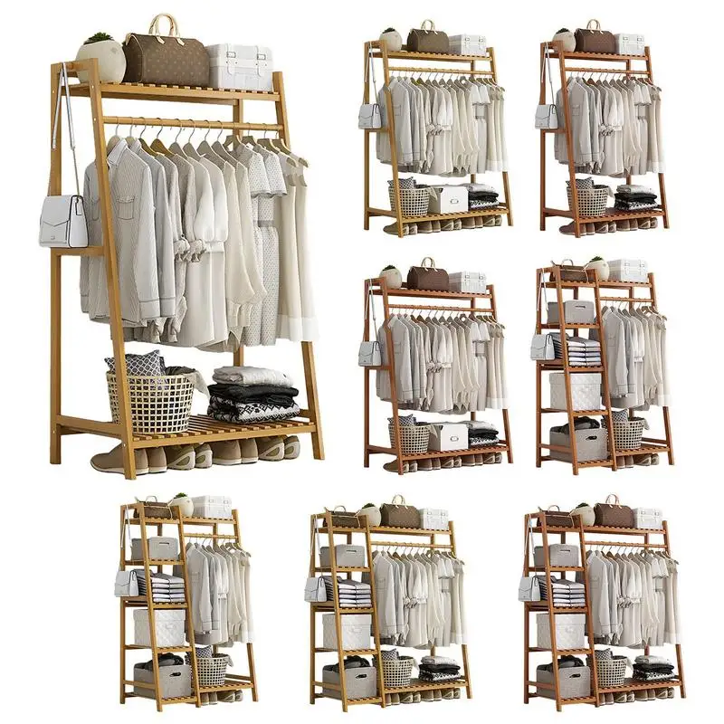 Floor Clothes Hanger Household Standing Clothing Rack Layered Multi-Function Laundry Organizing Rack for Living Room Bedroom