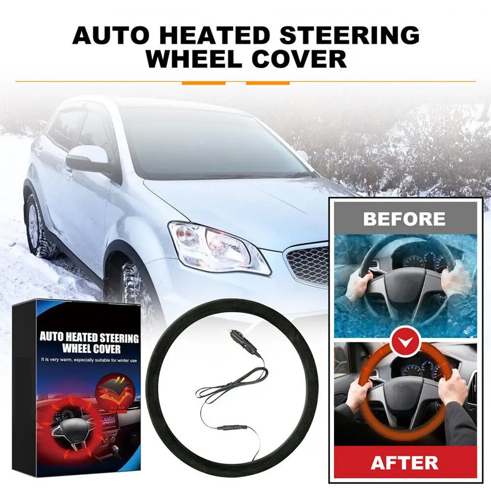 12V Heated Steering Wheel Cover Warm In Winter Universal Fit Steering Wheel Protector Outer For Cars Trucks Car Accessories