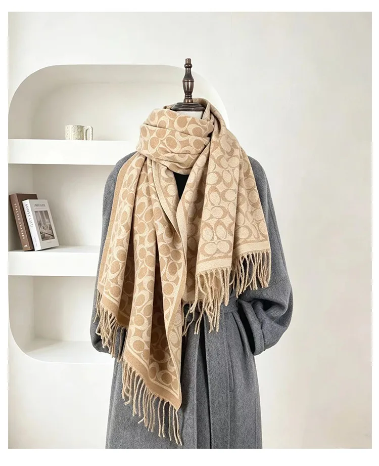 Autumn and Winter Popular Imitation Cashmere Scarf, Women's Double-sided Thick Tassel Shawl, Dual-use Warm and Versatile Scarf