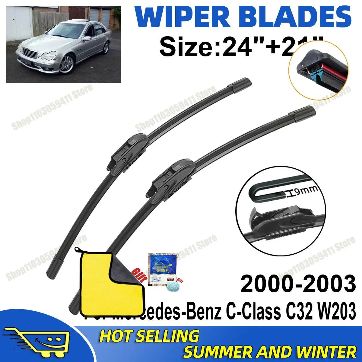 

2PCS Wiper Blades Set Kit For Mercedes-Benz C-Class C32 W203 2000-2003 Front Rear Wiper Blades Set Windshield Windscreen Car