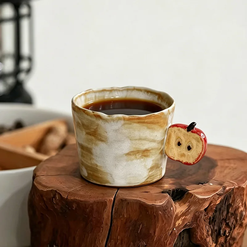 Stunning Elegant WabiSabi Vintage Handmade Apple Porcelain Coffee Cup Saucer Set Aesthetic Afternoon Tea Home Office Table Gifts