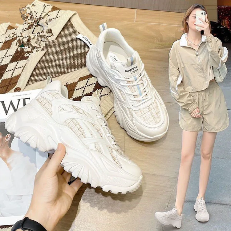 

Little White Shoes Heightening Shoes for Women Autumn New Cream Big Head Shoes for Women Original Comfortable Sports Board Shoes