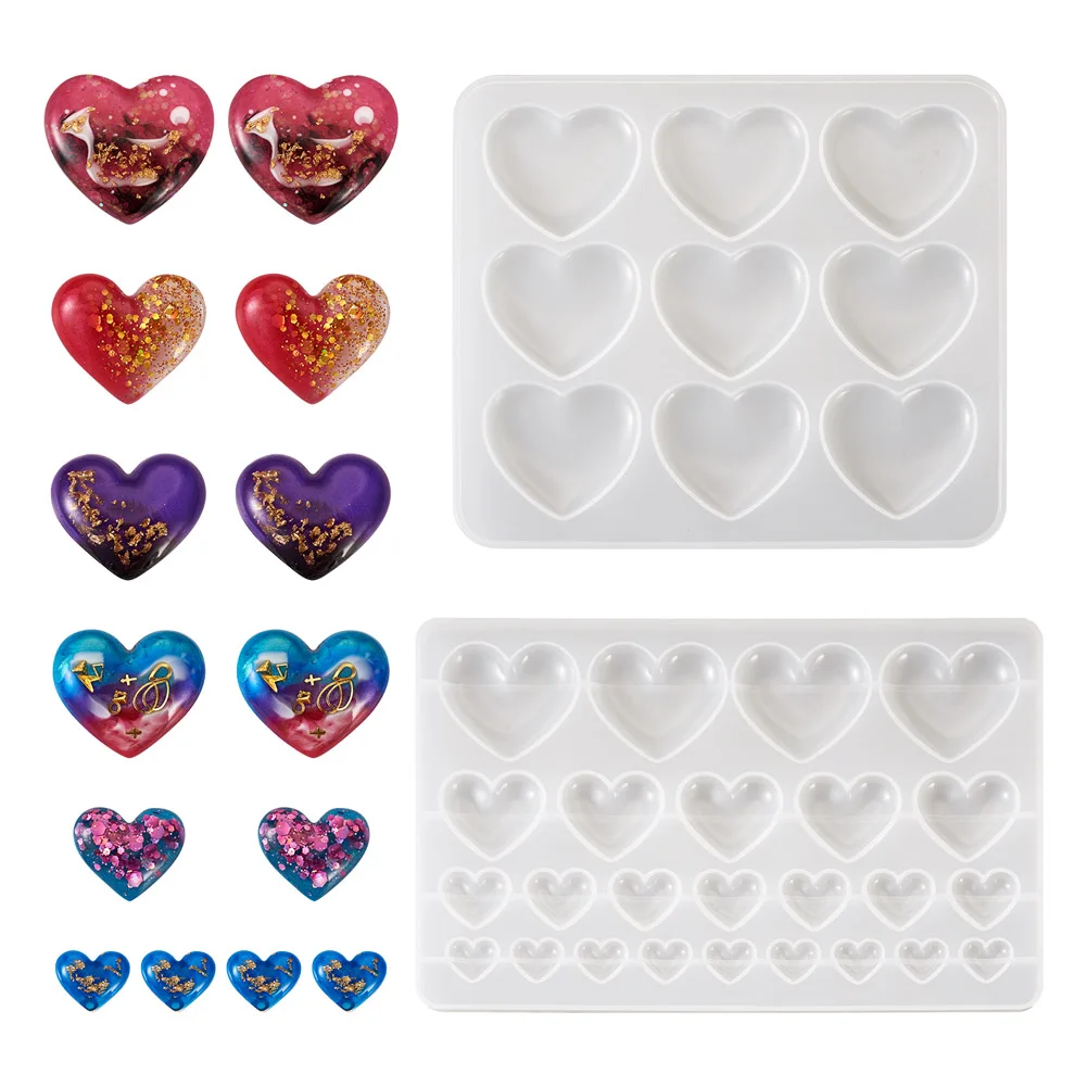 Heart Shape Silicone Molds Resin Casting Molds for UV Resin Epoxy Resin Jewelry Making DIY Earring Key Chain Pendant Craft Tool