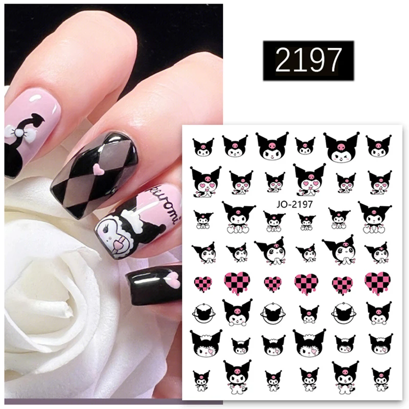 1PCS Sanrio Kurome Cartoon Nail Art Stickers Nail Slider Cute Hello Kitty Melody Cinnamoroll 3D Nail Stickers Nail Accessories