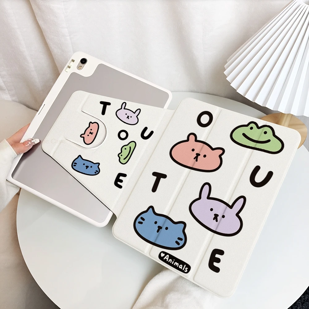Cartoon Animal Table Case For Samsung Tab S9 Plus S9 FE Plus S10Plus A9 A11 Plus S7 Plus S8 Plus A8 S7 FE S6 Lite Tri-fold Stand