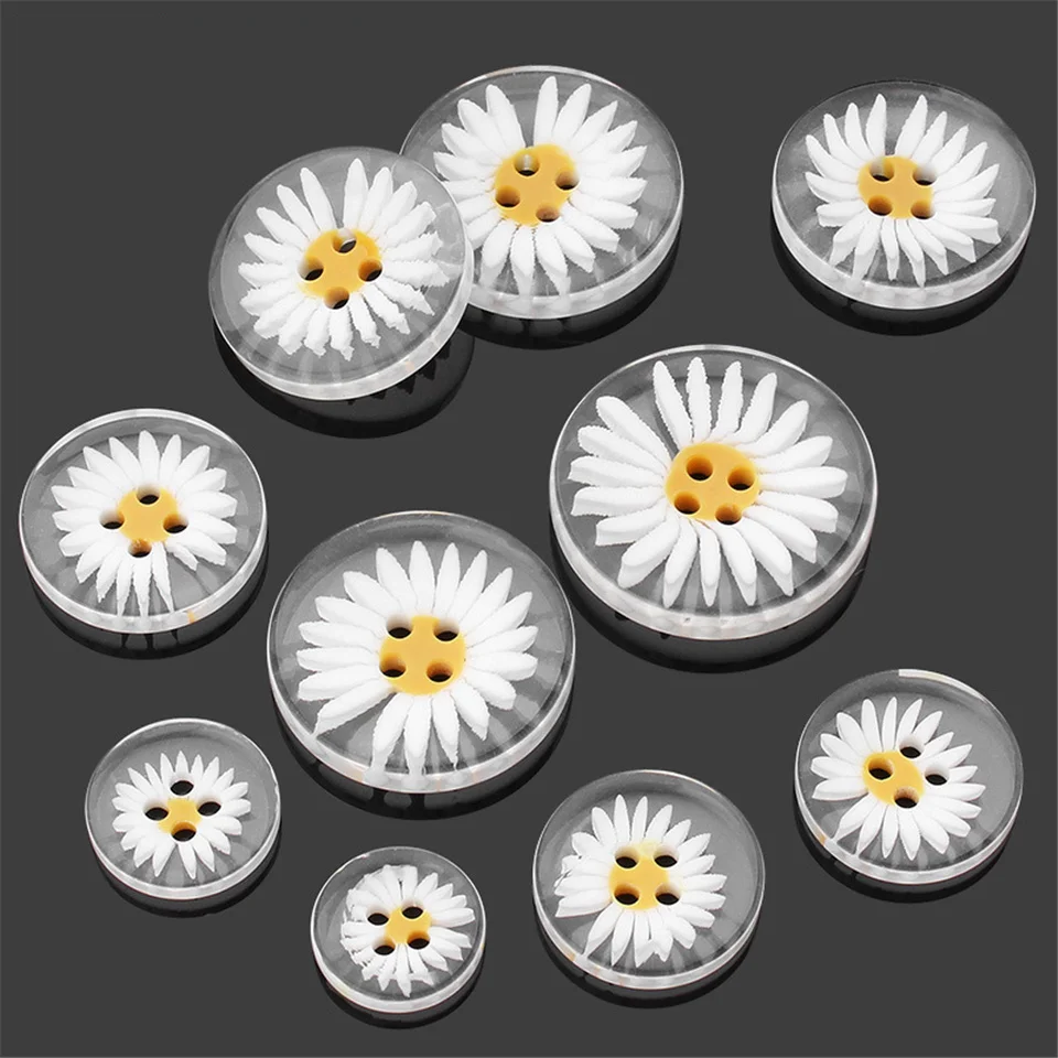 10pcs Daisy Resin Buttons Shirt Sweater Coat Clothes Sew Transparent Buttons Decorative Collar Button Accessories