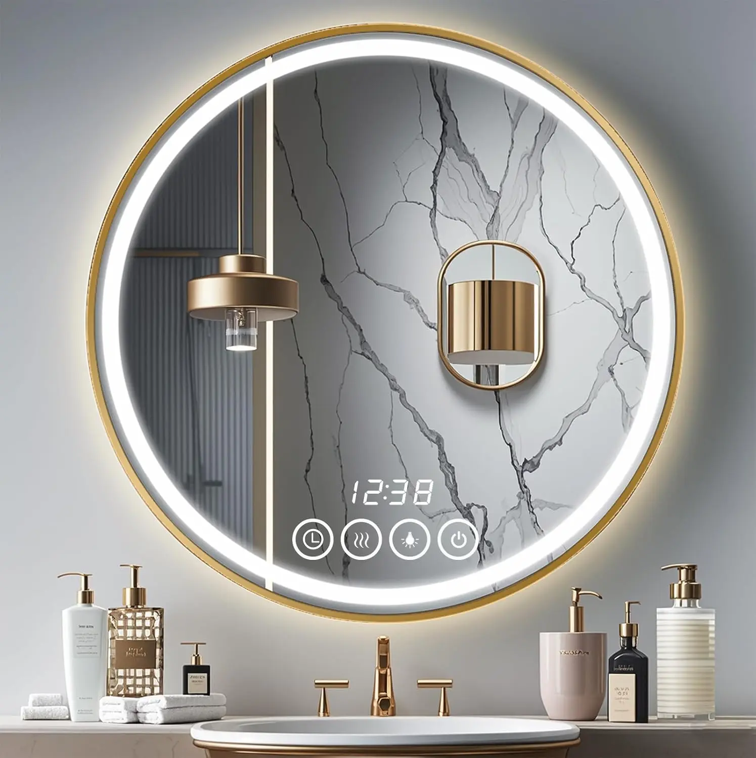 Led Wall-Mounted Bathroom Mirror With Lights - 22 Inch Round Frame Vanity Mirrors (22