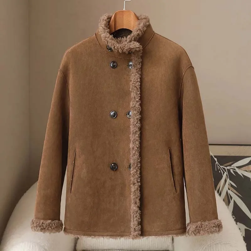 2026 New Stand Collar Two Sided Sheepskin Coat Autumn/Winter Women's Warm Wool Particle Fur Coat Female Thick Short Overcoat Top