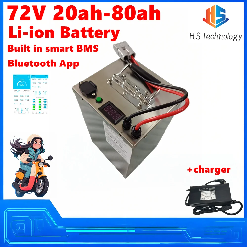 

Factory 72V 20AH 30AH 40Ah 50AH 60AH 70AH 80Ah Lithium -ion battery with BMS for motorcycle electric car pedal energy golf cart