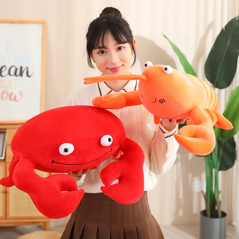20-80 CM Kawaii Cartoon Simulazione Anime Farcito Grande Aragosta Peluche Simpatico Granchio Peluche Aragosta Cappello Bambola Fatta A Mano