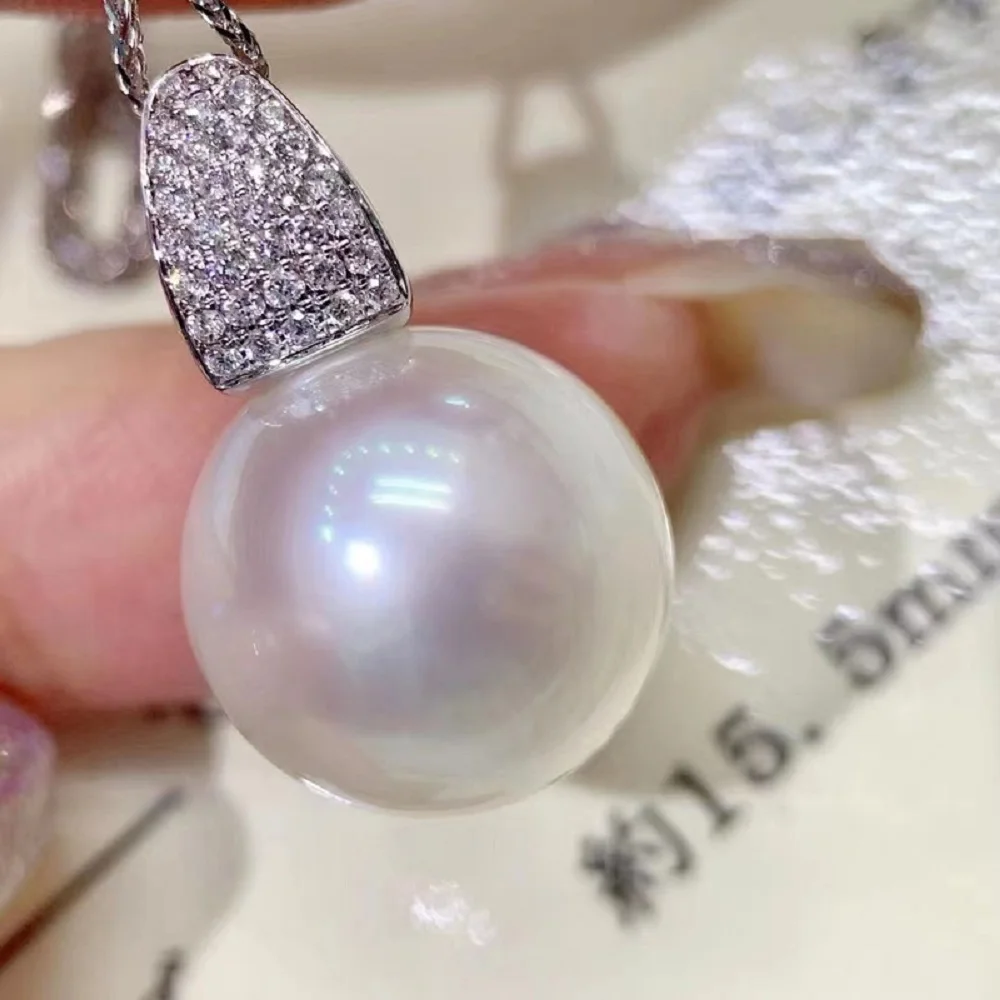 Gorgeous pendant AAAA 11-12mm/12-13mm natural round pearl pendant 18in/925s