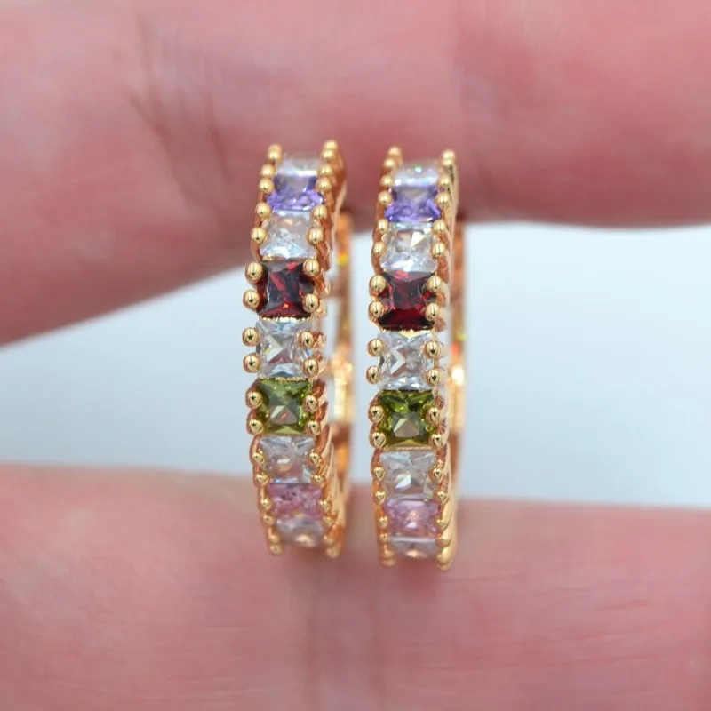 Luxury Inlaid Multicolour CZ Hoops Women's Earrings Trendy Golden Color Geometry Daily Wear Party Jewelry Anniversary Gift