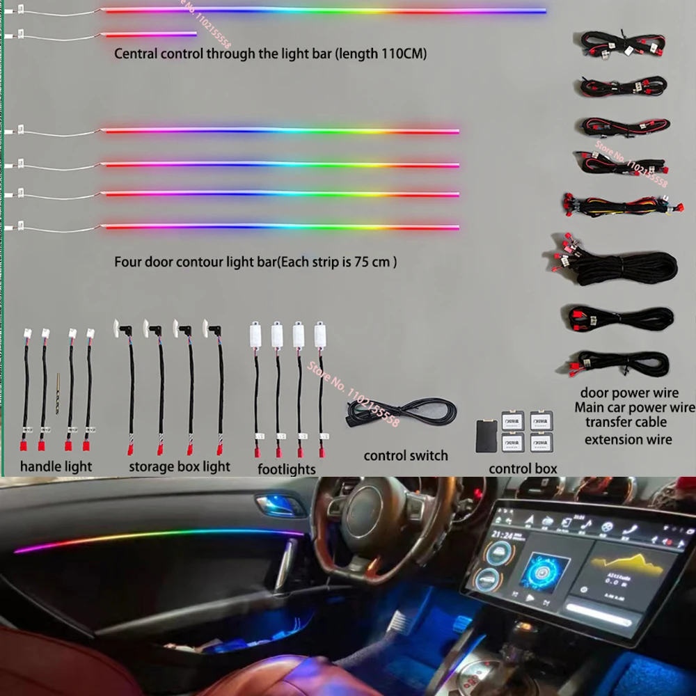 

64 colors Universal Symphony Car Ambient Lights RGB Interior Atmosphere Light For Audi For BMW For VW Decorative Ambient Lamp
