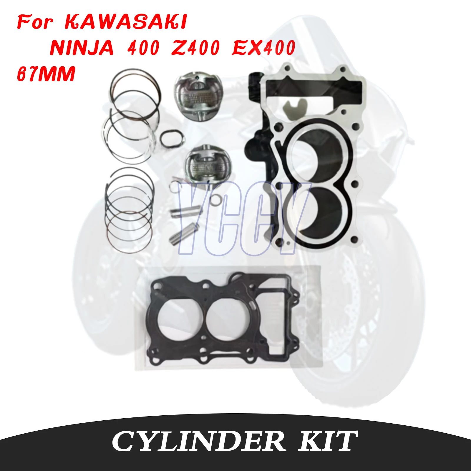 Kit de cilindro de motor de motocicleta de 70mm, 399cc, con juntas de Anillos de pistón, dos orificios grandes aptos para KAWASAK NINJA 400 Z400 EX400 2016-2023