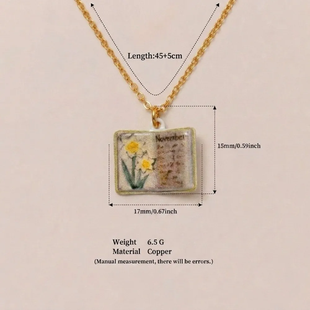 Antique Porcelain Book Pendant Necklace Copper Design Hand-painted Book Necklace Vintage Style Retro Style Pendant Necklace