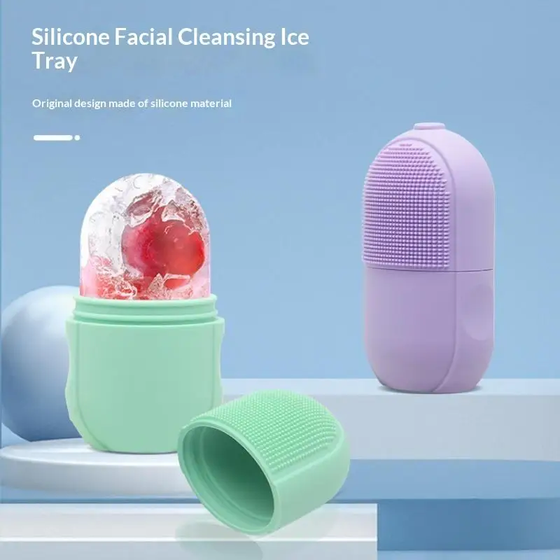 1Pcs Reusable Facial Massage Silicone Face Ice Mold For Beauty Skin Care Face Ice Roller With Cleansing Brush〔HMA58〕
