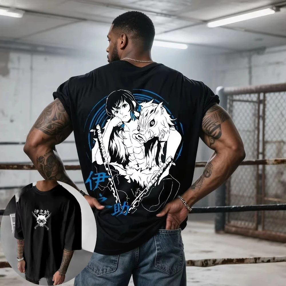 Demon Slayer Men's T-shirt Inosuke Hashibira Summer  Short-sleeved Loose 2026 New Cotton Summer Tshirt for Men and Women