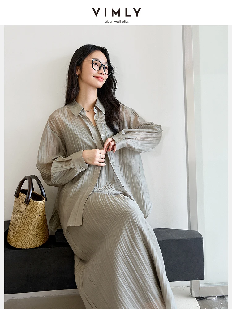 VIMLY Women\'s Office Lady Dress Sets 2026 Summer Simple Casual Chic Halter Dress+Loose Cardigan Shirt Elegant Spring Two Pieces