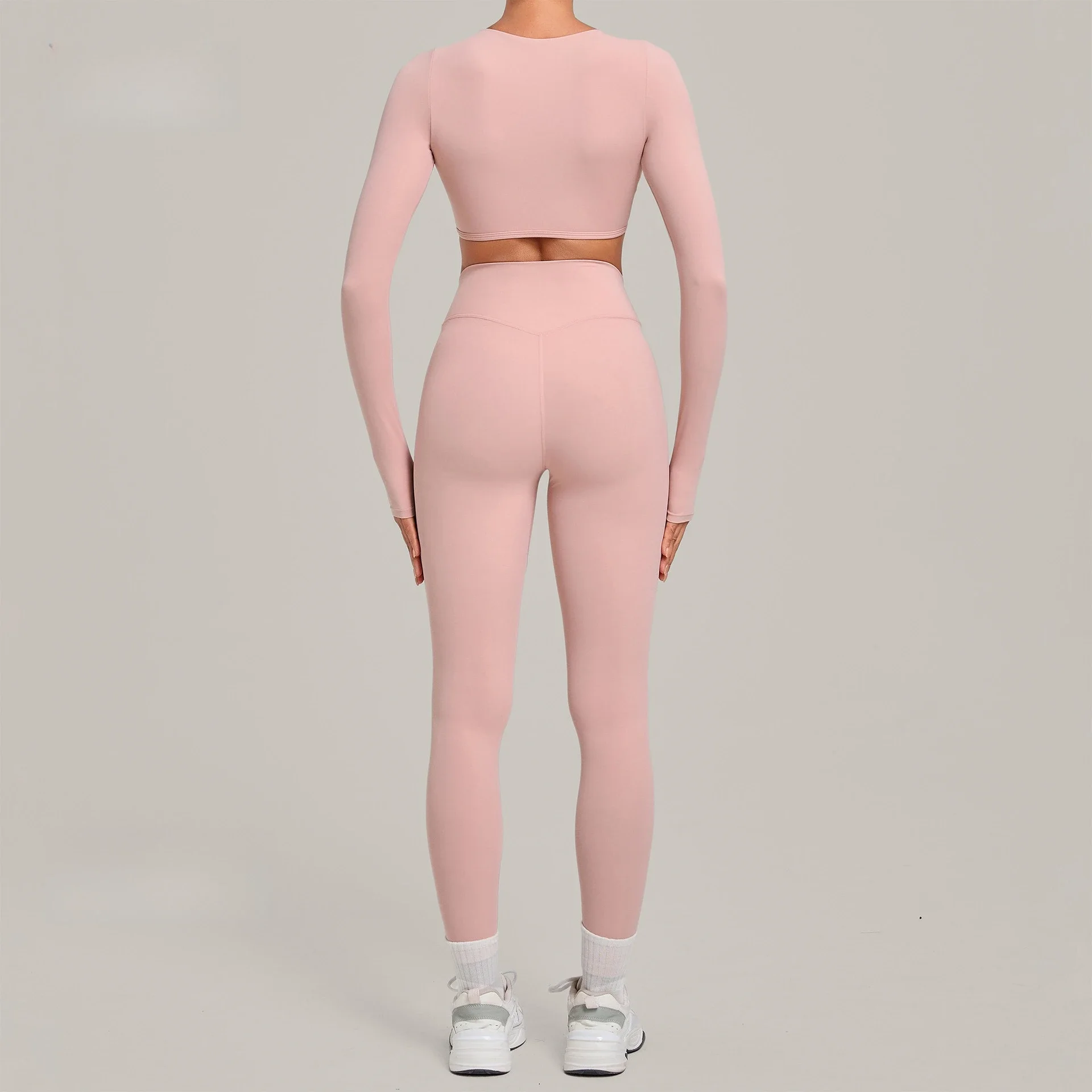 Women Autumn/winter Long-sleeve Yoga Sets High-waisted Butt-lifting Leggings Versatile Two-piece Set for Running Sports Fitness